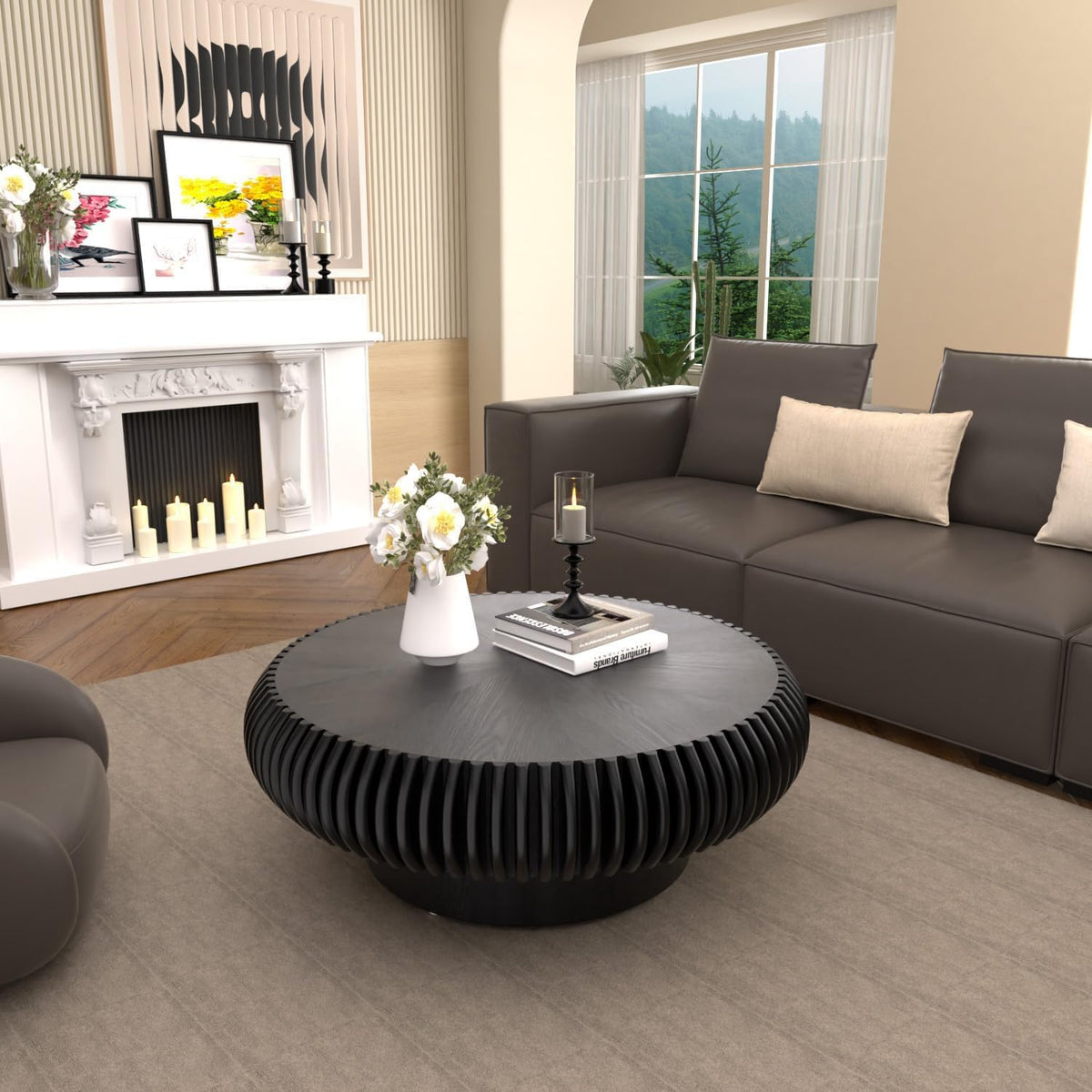 31.5" Black Drum Coffee Table D84080