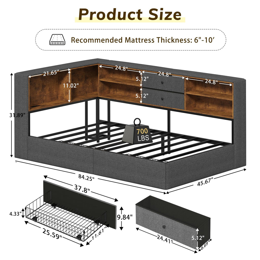 Twin Corner Bed Frame with Storage Drawers S680281