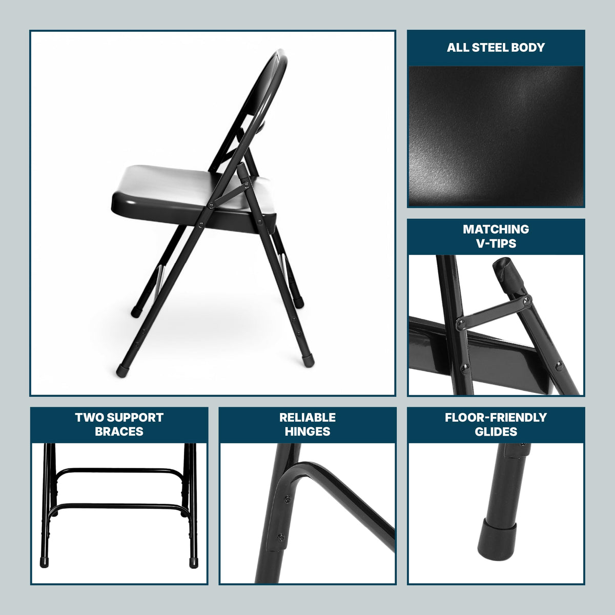 Black Steel Folding Chairs 4-Pack B900