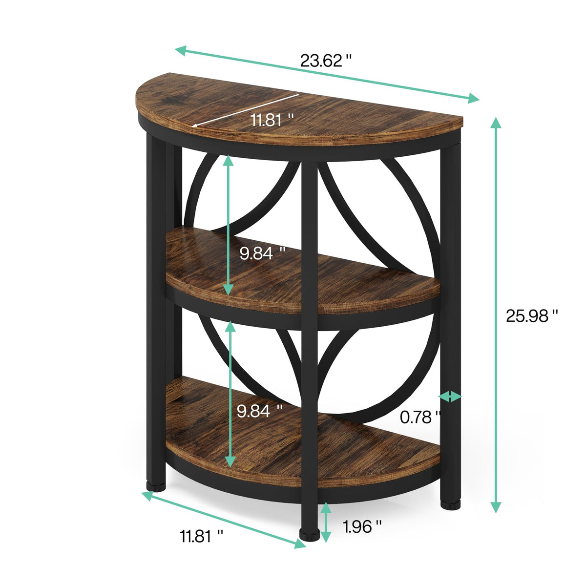 Half Round 3-Tier Narrow Side Table with Metal Frame V925787