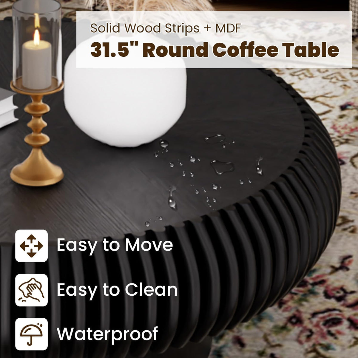 31.5" Black Drum Coffee Table D84080