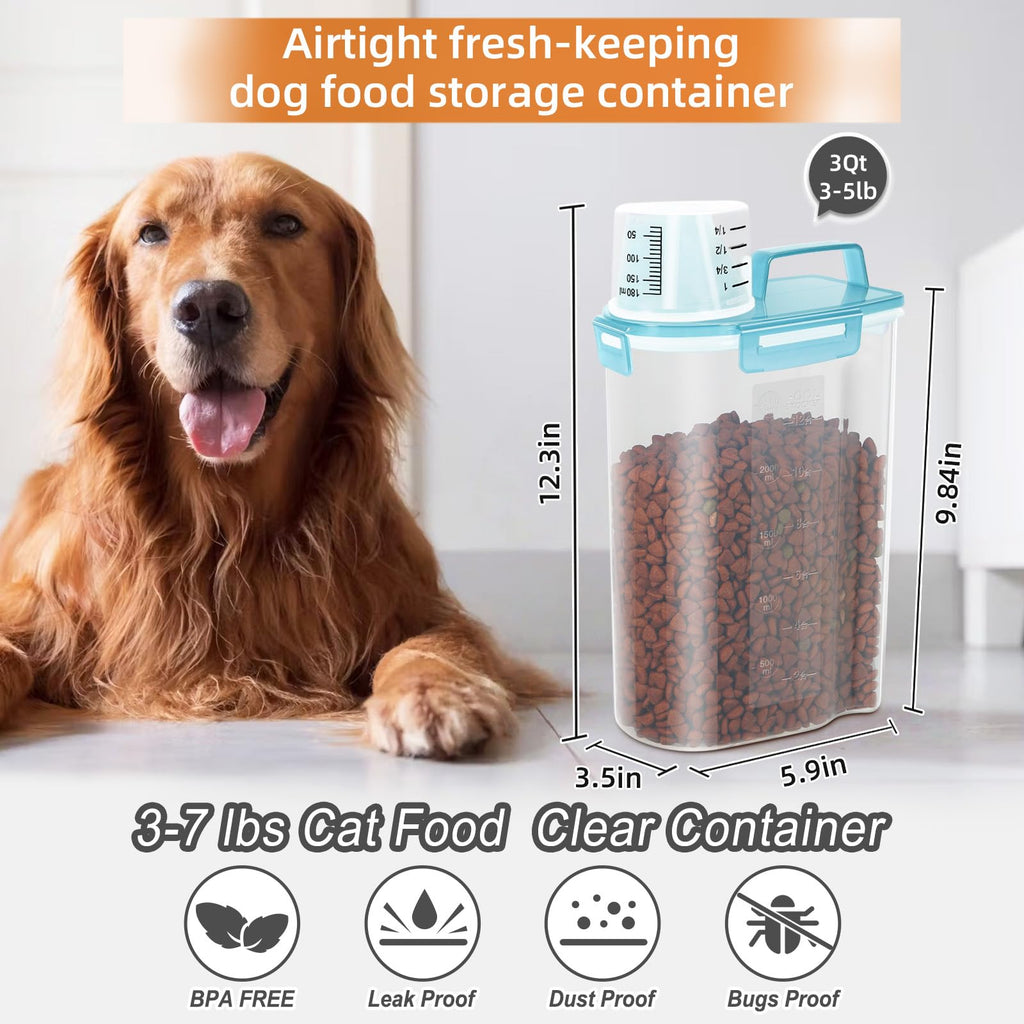 3-5Lbs/3Qt Plastic Pet Food Storage Container with Foldable Bowl C96273