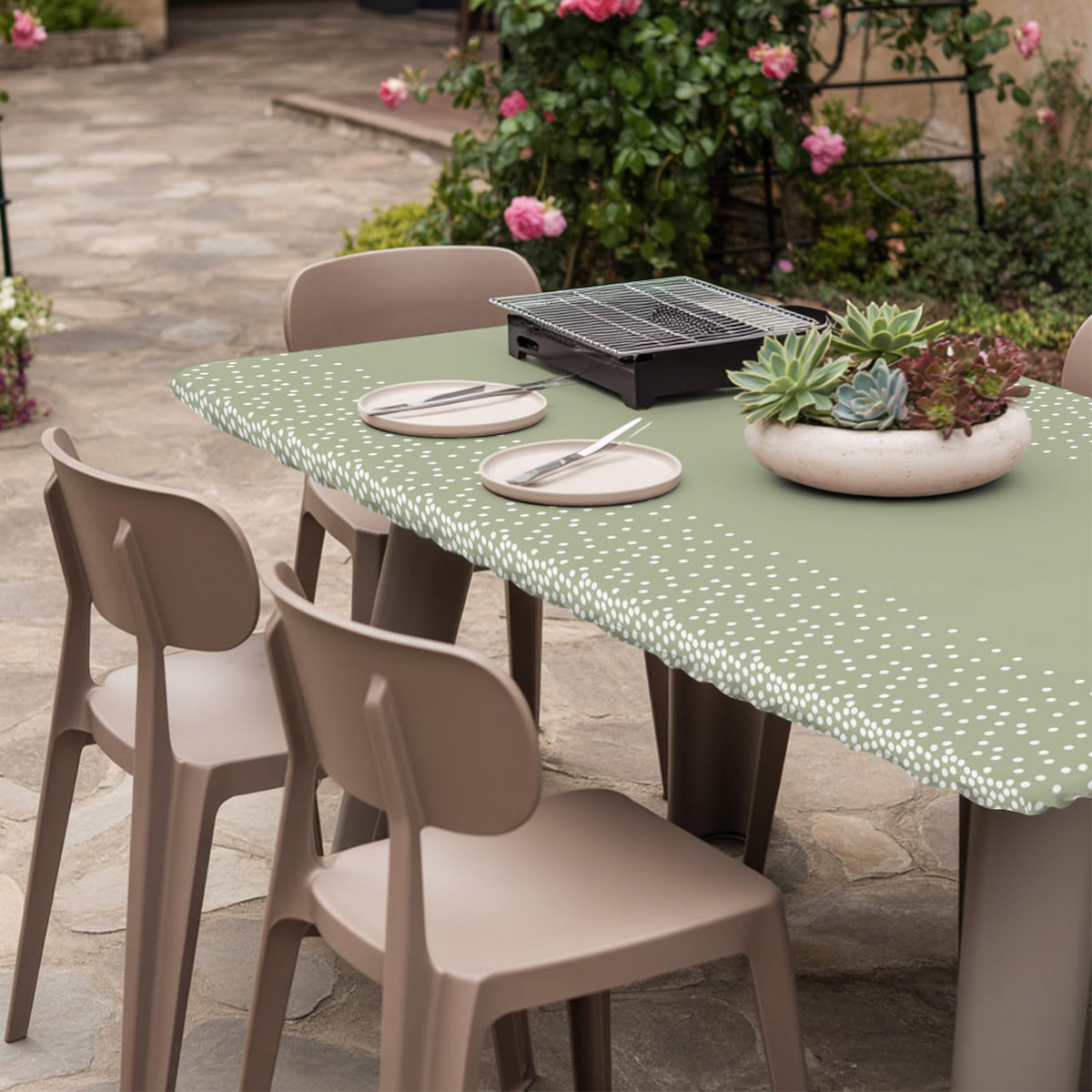 White Speckles Grain Fitted Rectangle Tablecloth 32" x 72" Elastic Waterproof Table Cover X250
