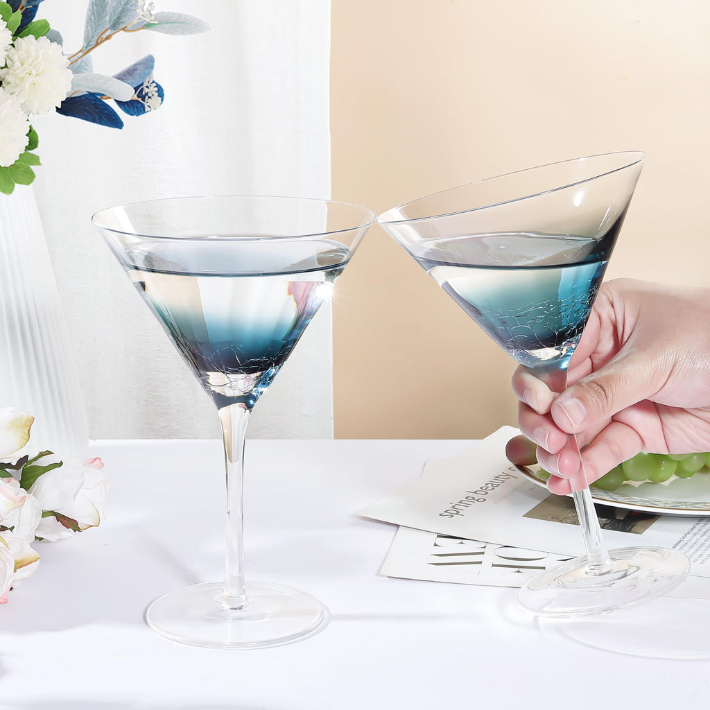 Blue Crackle Martini Glasses T157