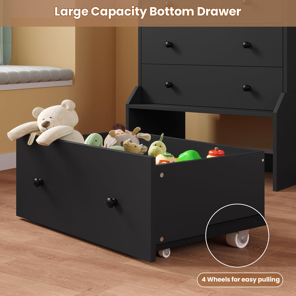6 Drawer Tall Black Dresser H416