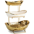 3-Tier Gold Fruit Bowl & Tray with Metal Stand I458080
