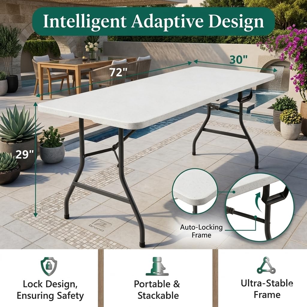 6FT Heavy Duty Plastic Folding Table with Steel Legs X792