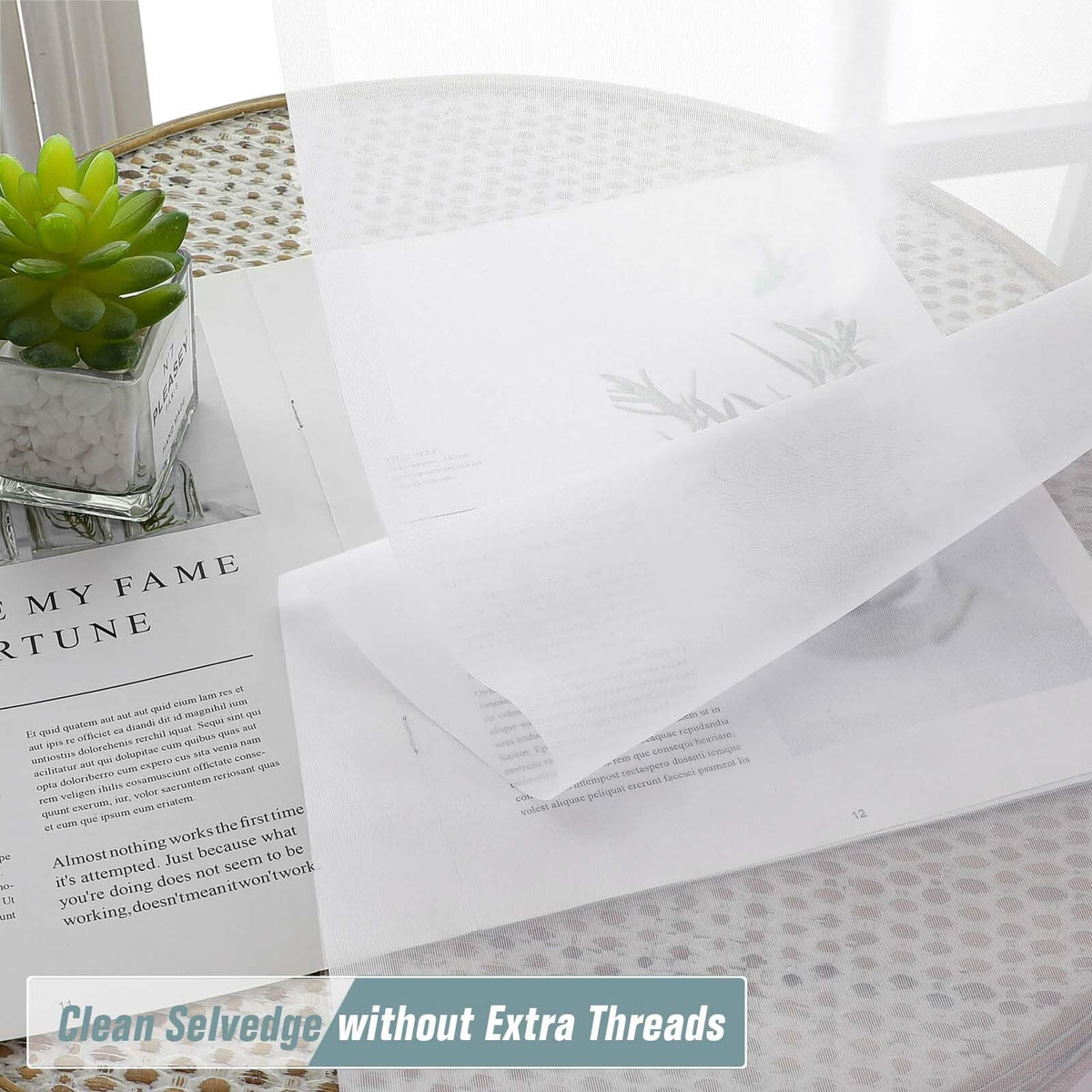 Extra Wide Sheer White Curtains 84 Inches Long 2 Panels T7378