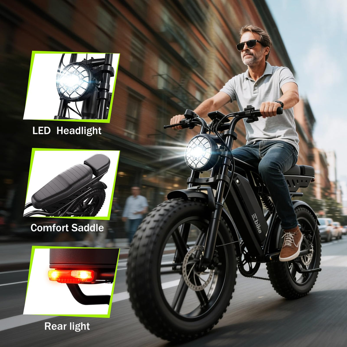 Electric Bike 48V 15Ah Battery 1500W Peak Motor 20 4.0 Fat Tire M50205