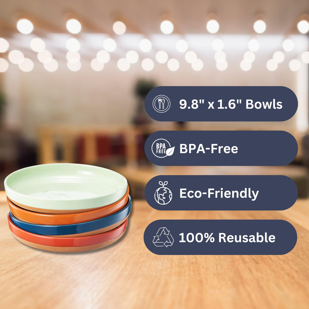 Ceramic Flat Pasta Bowl Plate Set of 4, 35oz Microwave Safe L437702
