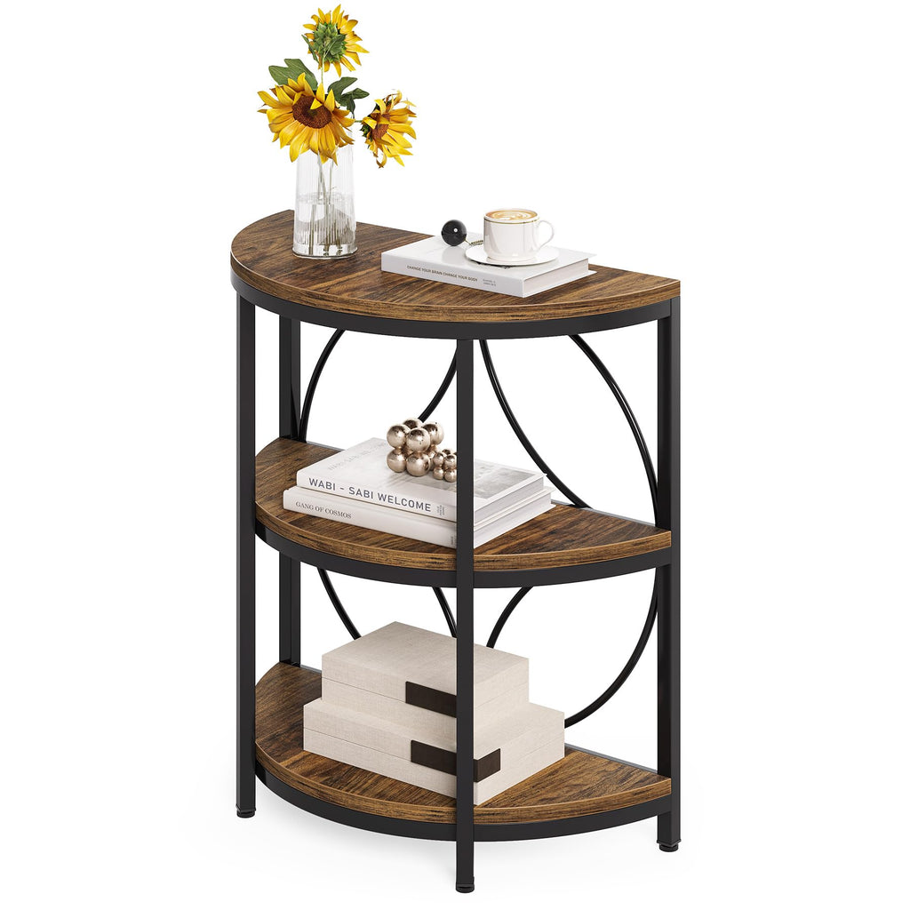 Half Round 3-Tier Narrow Side Table with Metal Frame V925787