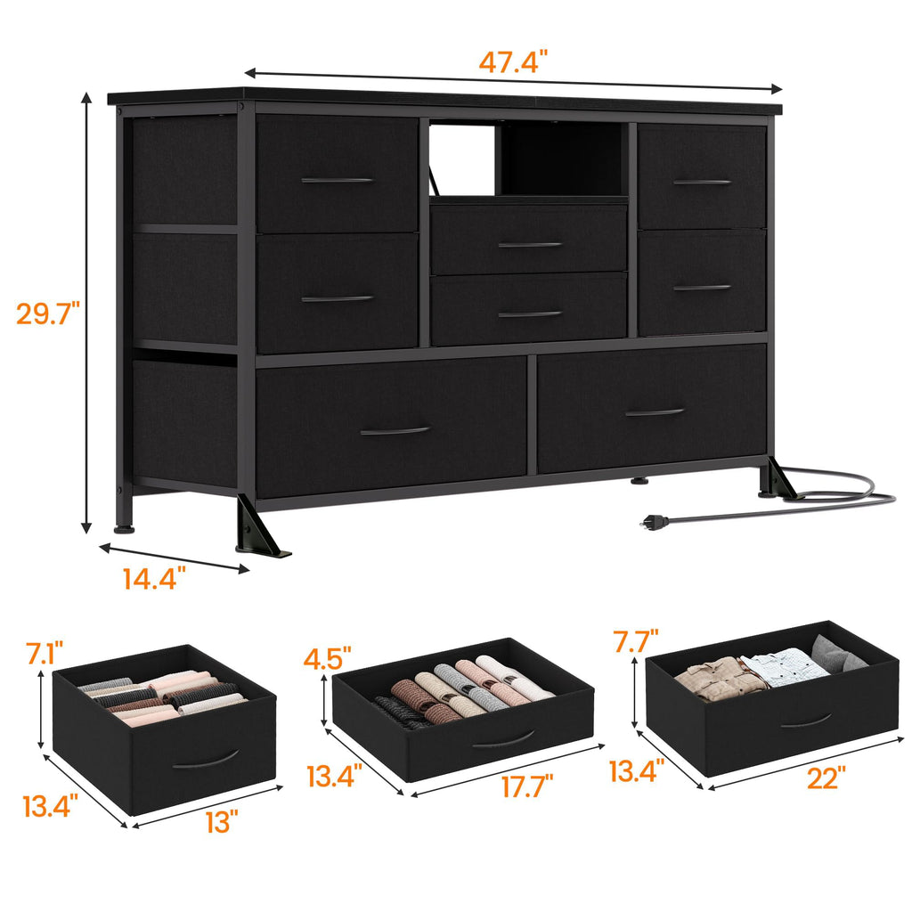 Black 8 Drawer Fabric Dresser TV Stand V98361