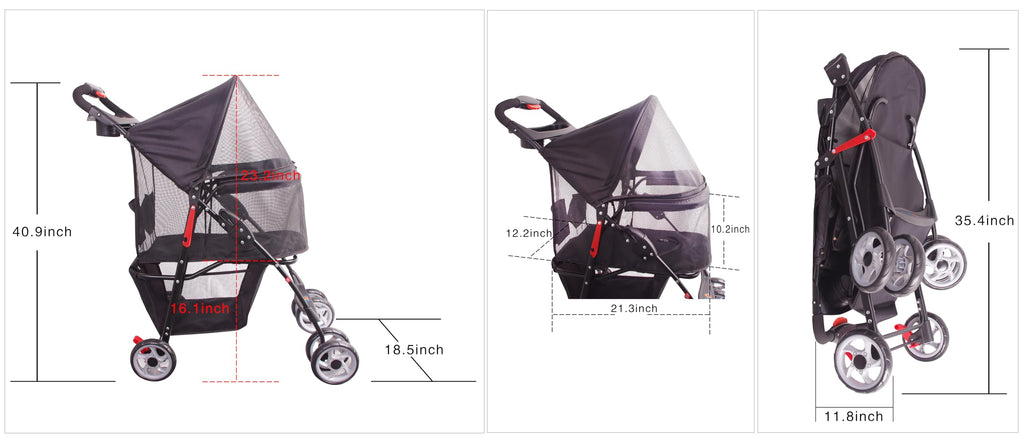 4 Wheels Pet Stroller with Storage Basket U793