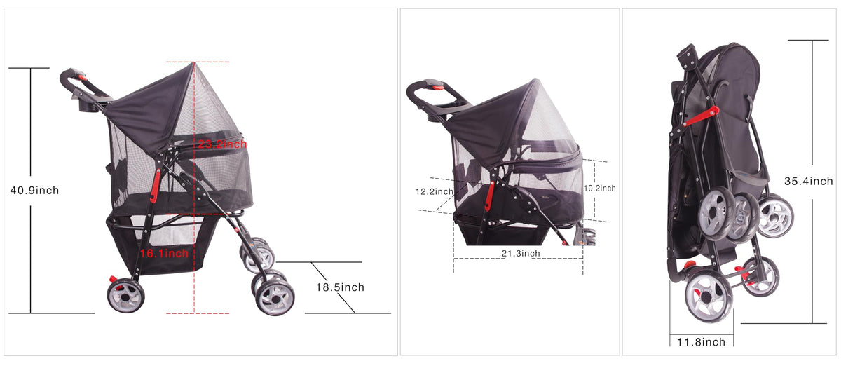 4 Wheels Pet Stroller with Storage Basket U793