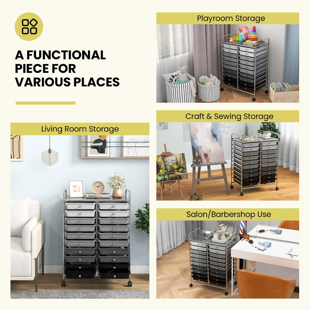 20 Drawer Multicolor Rolling Storage Cart X90946