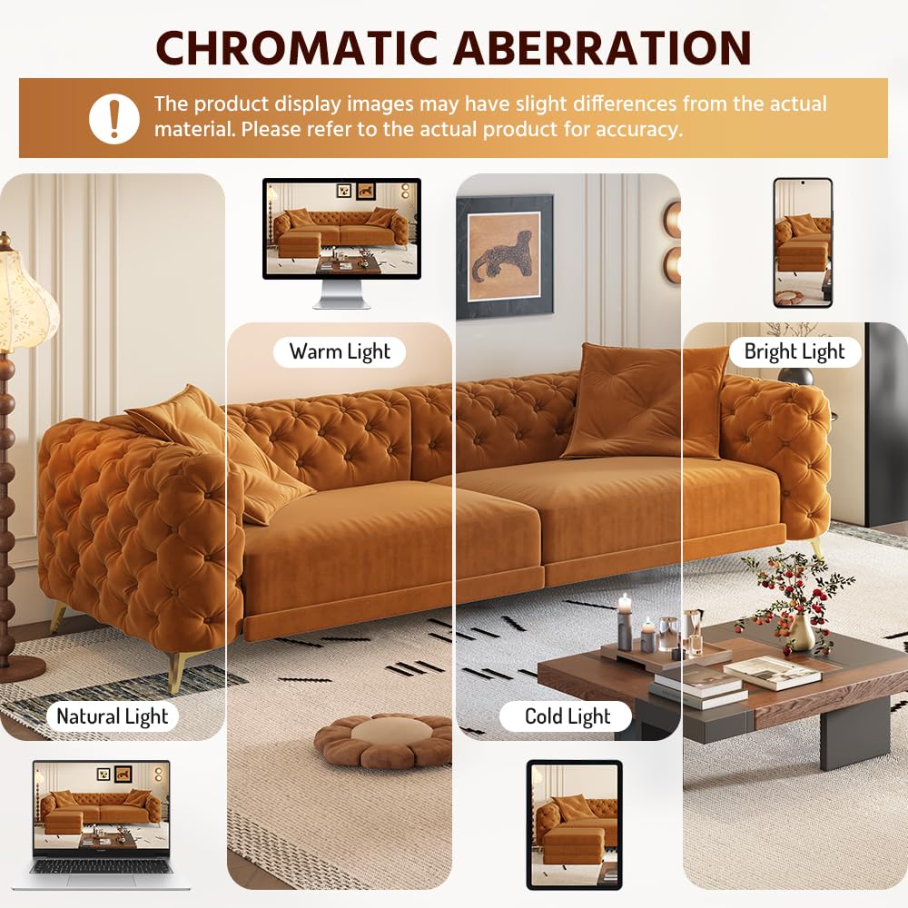 Orange Velvet Convertible Sleeper Sofa with Ottoman B92787