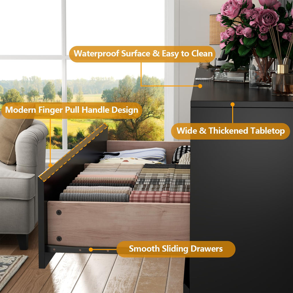 Black 12-Cell Divided Drawers Dresser with Charging Station Q898695