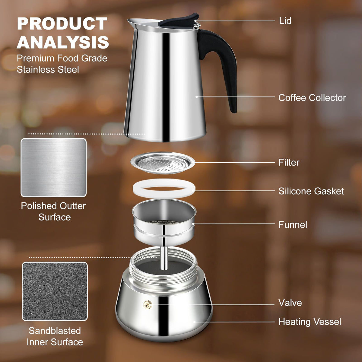 12 Cup Stainless Steel Stovetop Espresso Maker Moka Pot D364