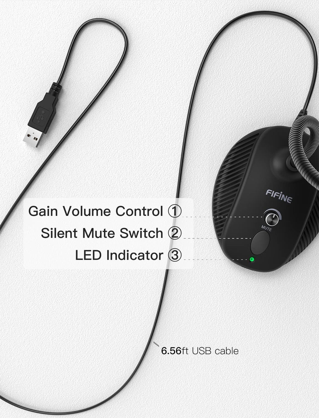 USB Computer Microphone, Plug & Play Desktop Condenser Mic, Mute Button with LED Indicator F5716