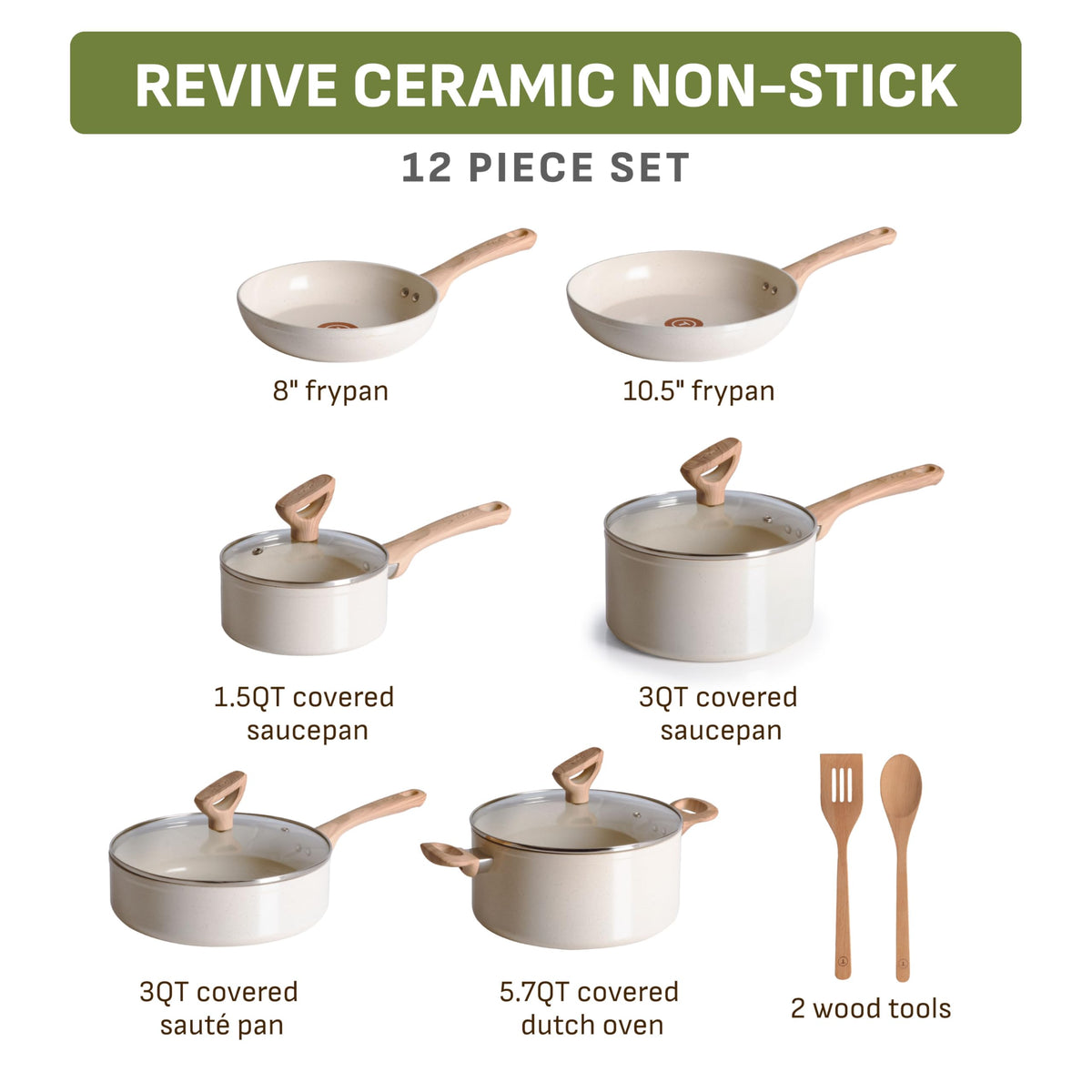 12 Piece Beige Granite Ceramic Nonstick Cookware Set X2486