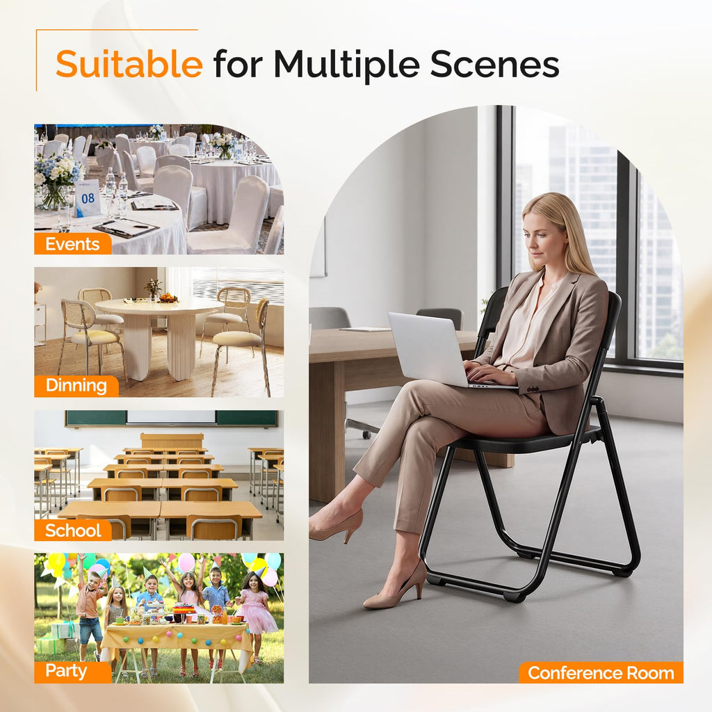 Black Plastic Folding Chairs 10 Pack Metal Frame I955
