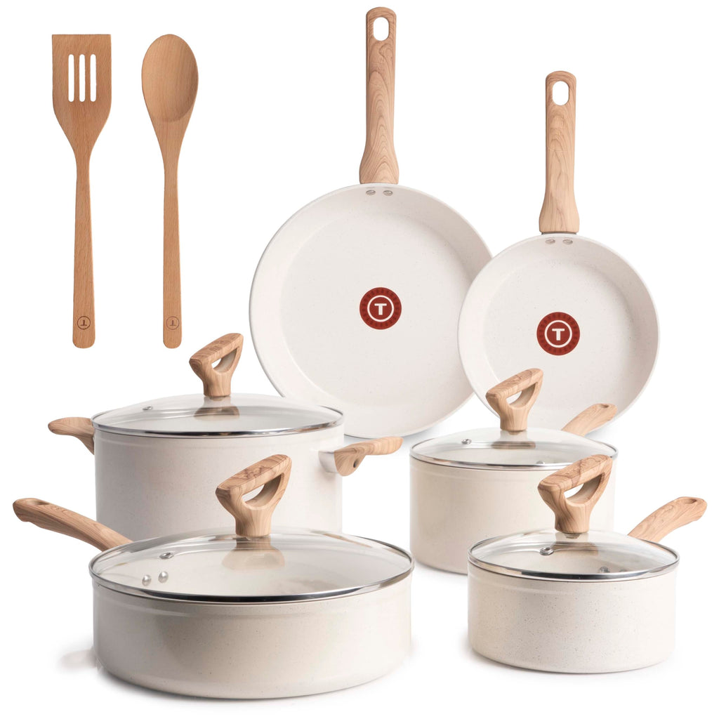 12 Piece Beige Granite Ceramic Nonstick Cookware Set X2486