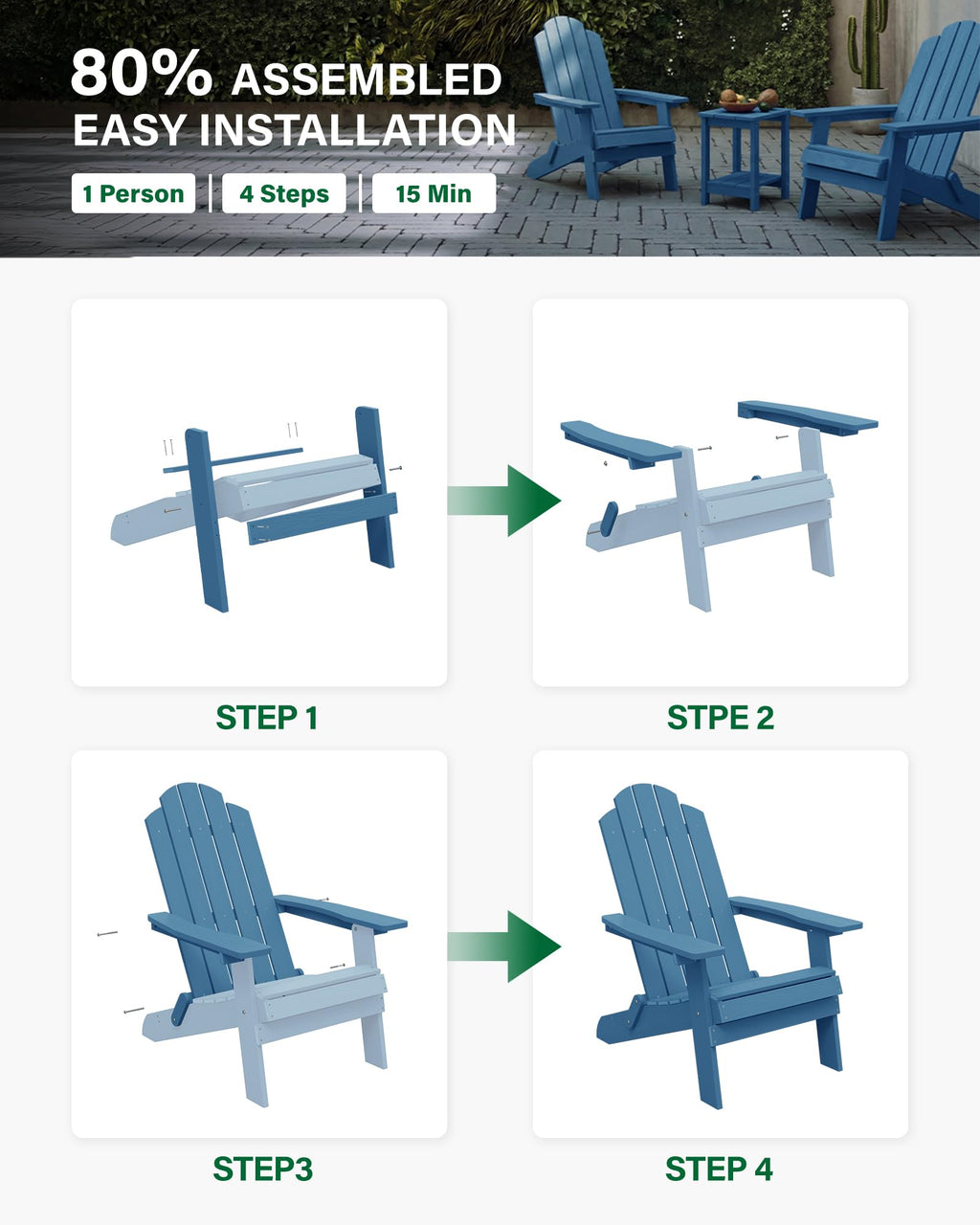 Folding Adirondack Chairs Set of 2 Plastic Chair W6782
