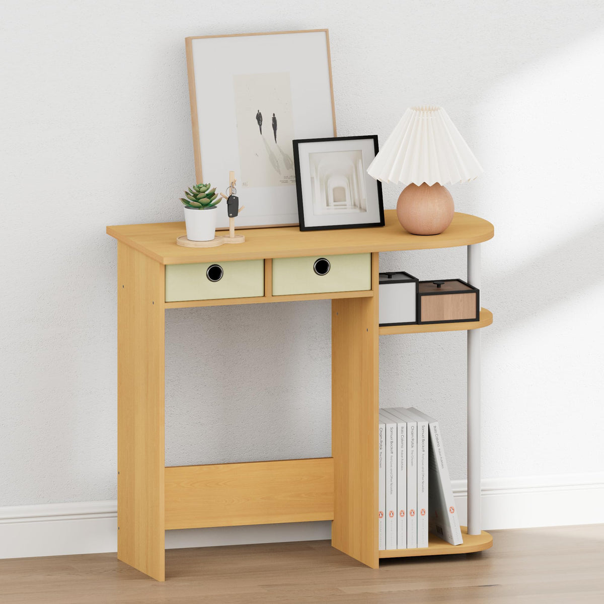 32-Inch Oak Entryway Table with 2 Fabric Drawers U67306