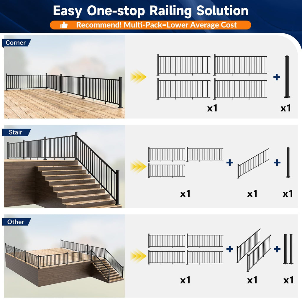 Aluminum Stair Railing Kit, 42 in x 4 ft Black J534