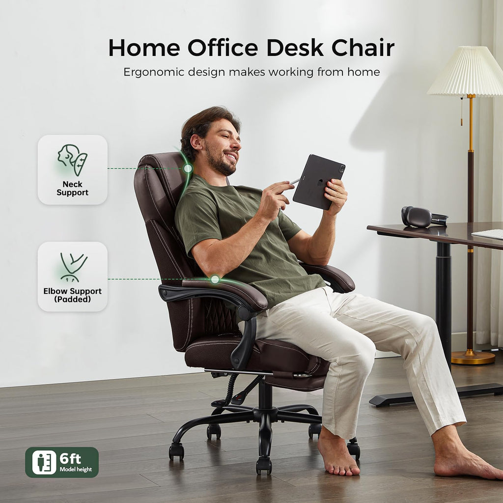 Big and Tall Office Chair with Footrest, Lumbar Support, Brown U4879