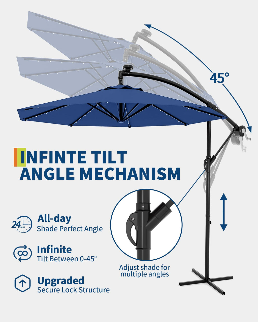 10FT Solar LED Cantilever Patio Umbrella H918279