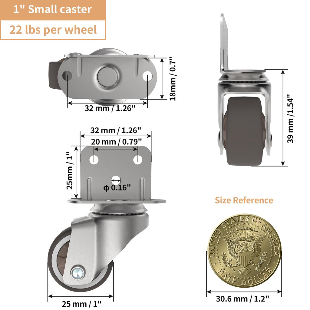 1" Swivel Plate Casters, 4 Pcs Q642