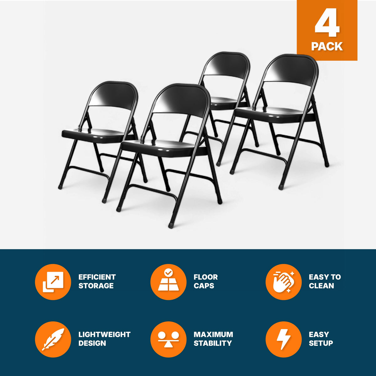 Black Steel Folding Chairs 4-Pack B900