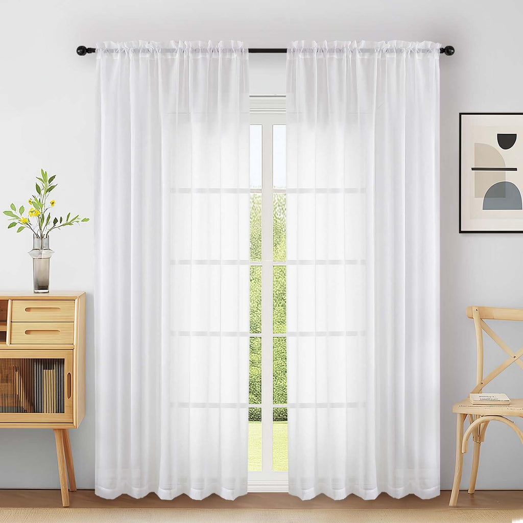 Extra Wide Sheer White Curtains 84 Inches Long 2 Panels T7378