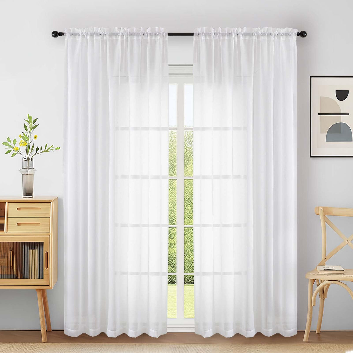 Extra Wide Sheer White Curtains 84 Inches Long 2 Panels T7378