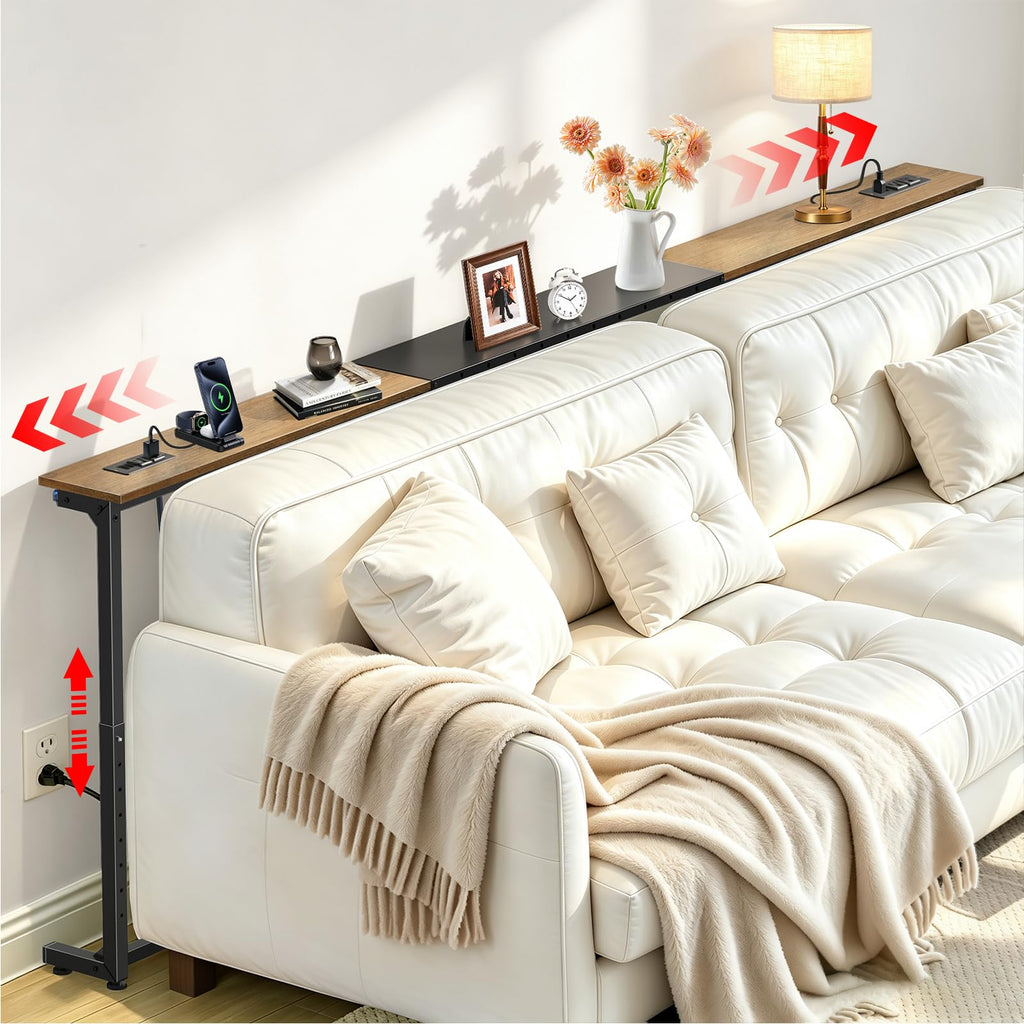 Rustic Brown Narrow Console Table with 2 Power Outlets F30978
