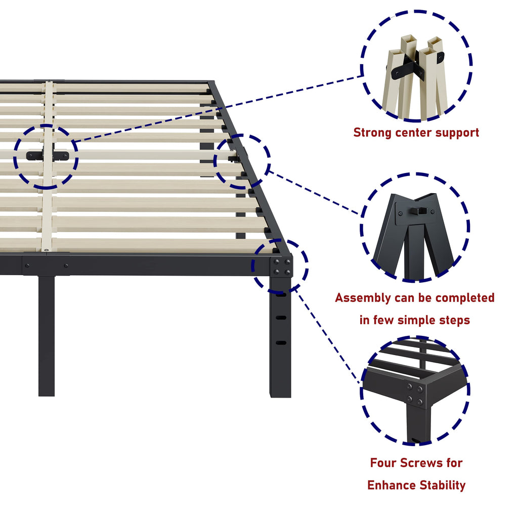 Queen Size 18 Inches Tall Metal Platform Bed Frame J769