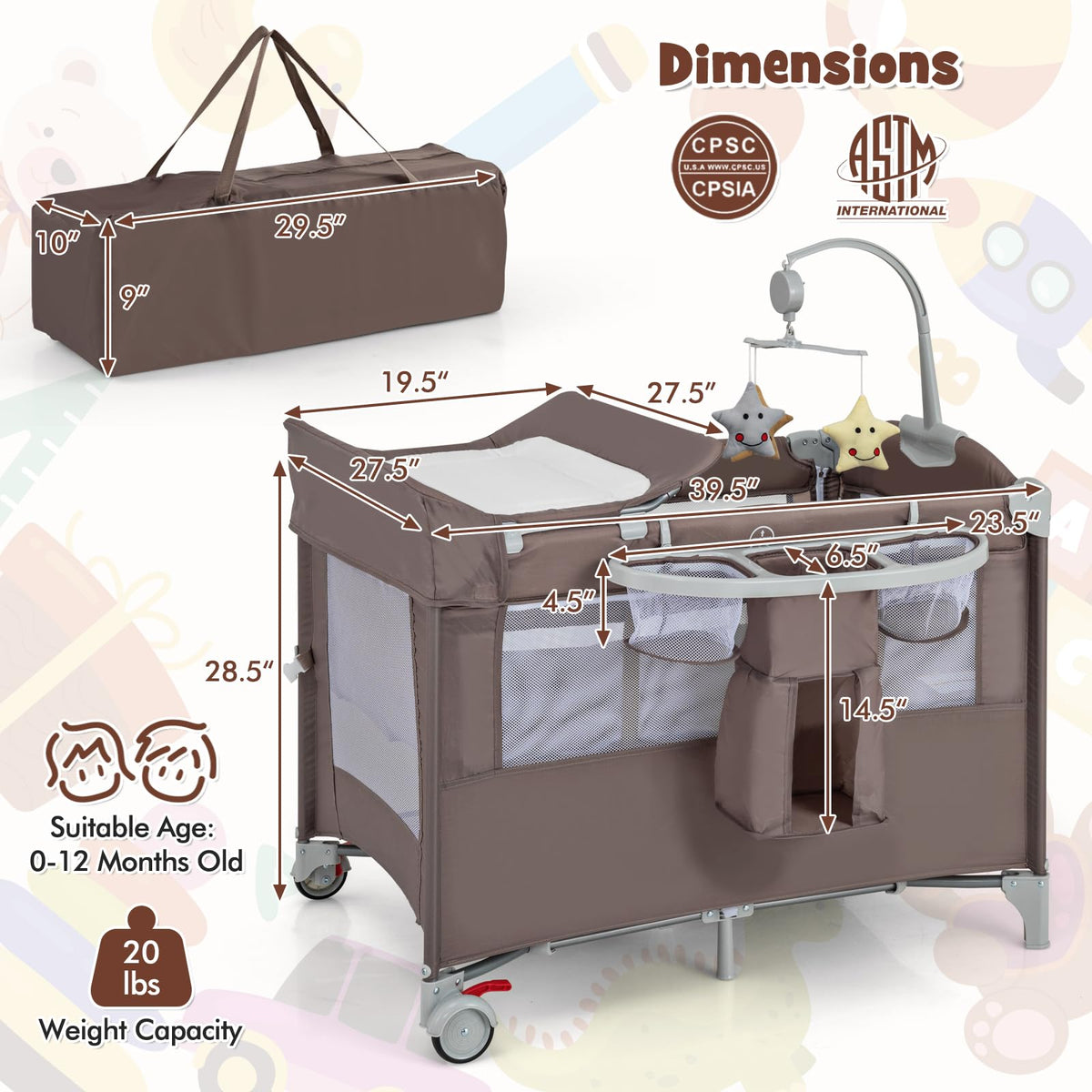 5-in-1 Pack and Play with Bassinet, Changing Table and Carry Bag I58177