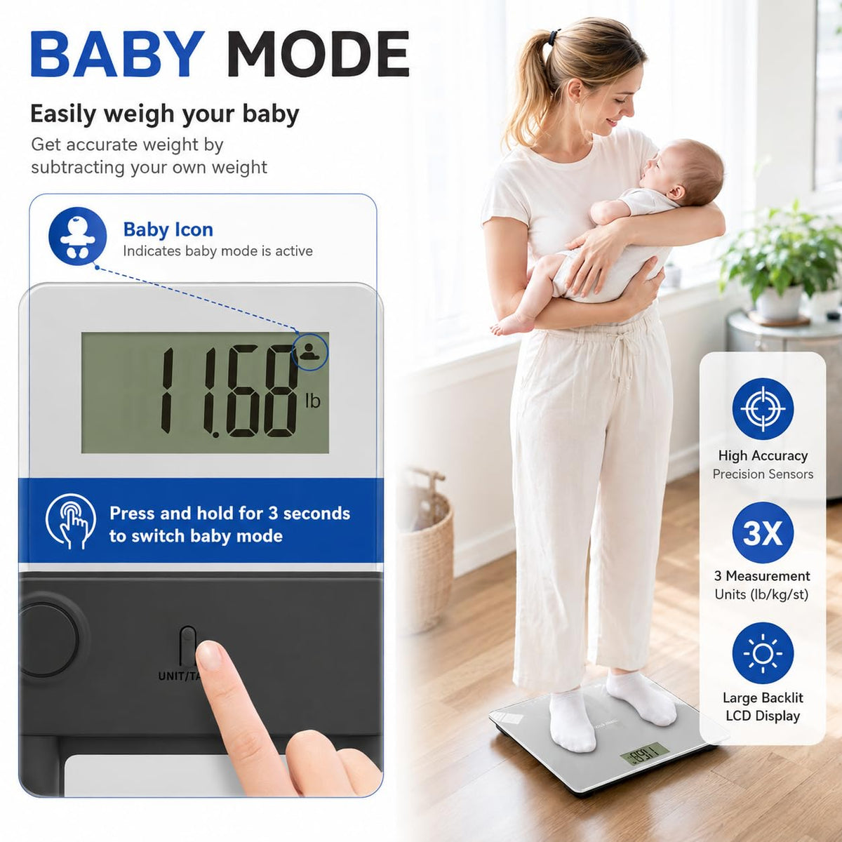 440lbs Bathroom Scale with Baby, Pet Mode W939856