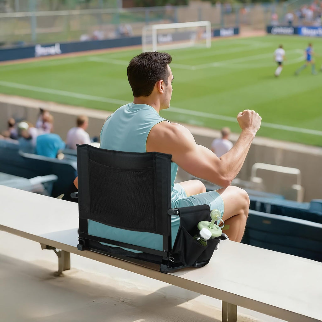 2 Pcs Folding Stadium Seat with Back Support and Cup Holder Black H2484