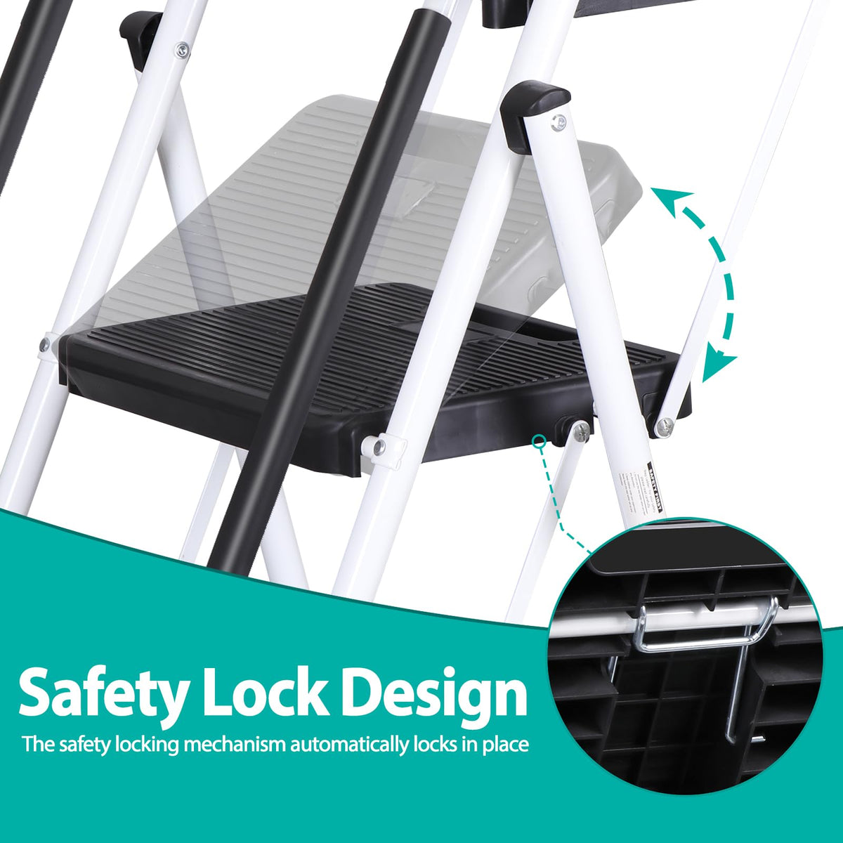5 Step White Foldable Steel Step Stool with Handrail R9628