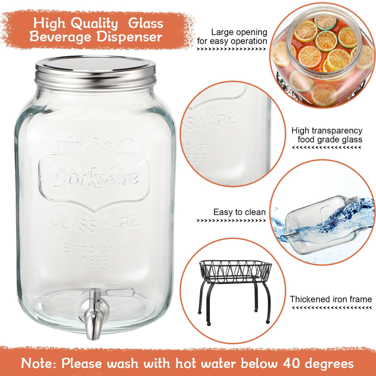 2 Pack 2 Gallon Glass Drink Dispenser with Stand G3846