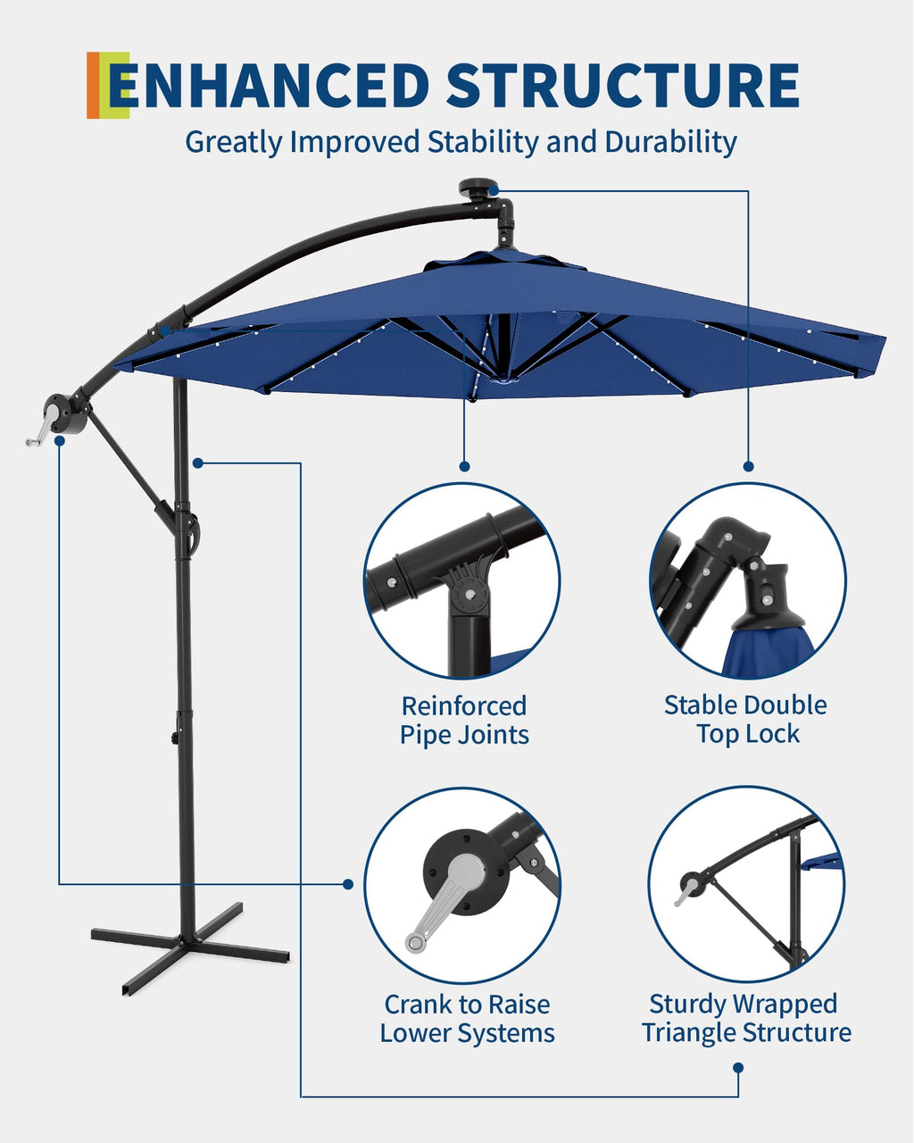 10FT Solar LED Cantilever Patio Umbrella H918279