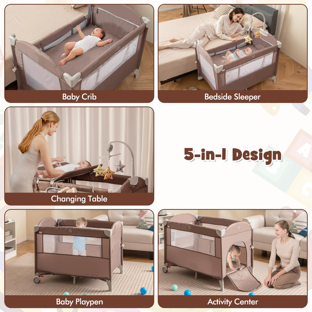 5-in-1 Pack and Play with Bassinet, Changing Table and Carry Bag I58177
