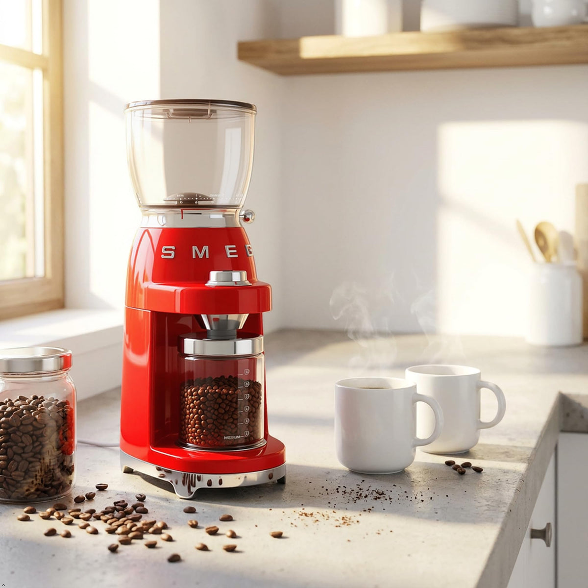 Red Coffee Grinder with 30 Grind Settings N891