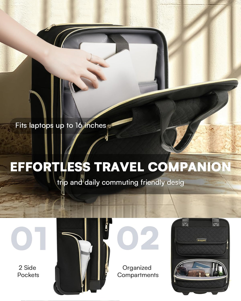 Black 16-Inch Underseat Carry On Luggage with Wheels D976