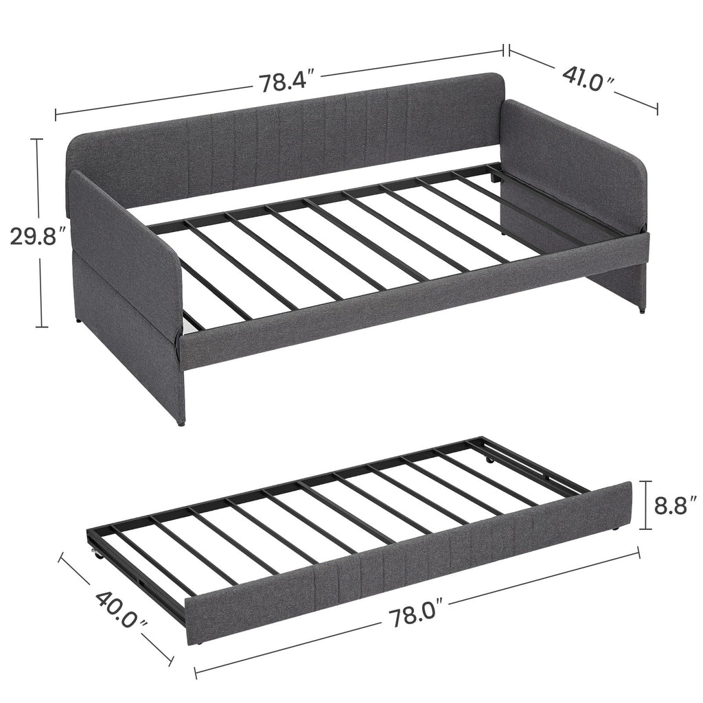 Twin Size Gray Linen Upholstered Daybed with Trundle C385
