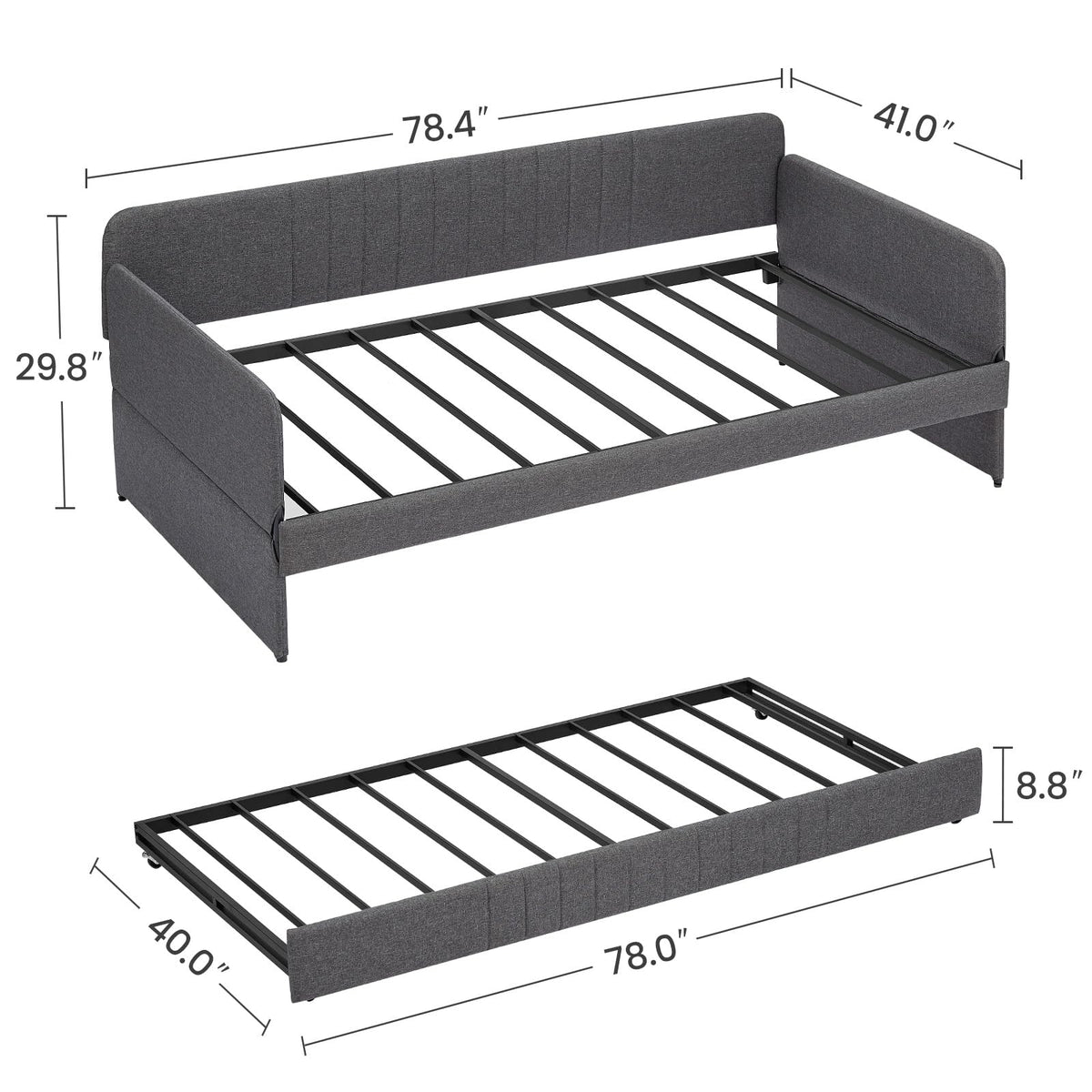 Twin Size Gray Linen Upholstered Daybed with Trundle C385