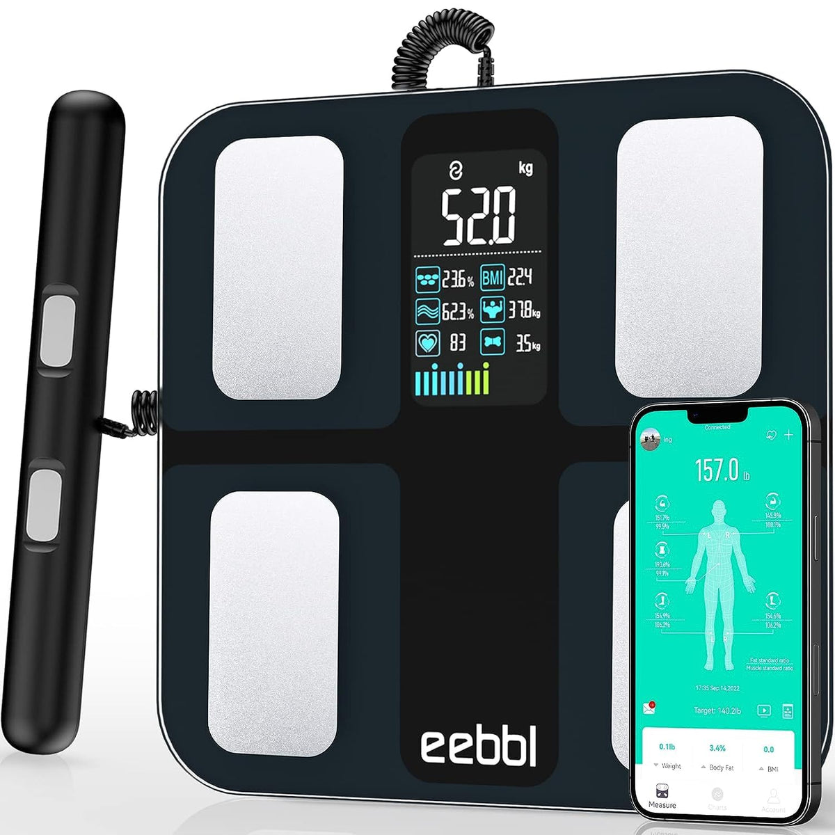 Body Fat Scale with Handheld, Bluetooth Body Composition Monitor 400 lbs L25738