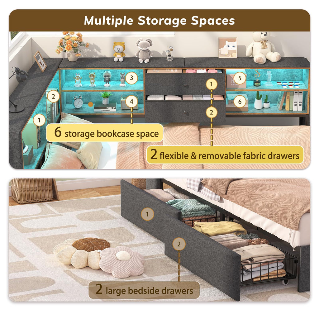 Twin Corner Bed Frame with Storage Drawers S680281